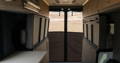 Boombox Door Half open showing full mirror and shower shelving